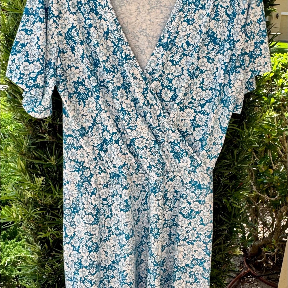 Fensace faux wrap Floral Blue Midi Dress (List#S9)